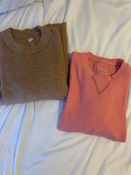 aerie Sweaters - AERIE Waffle Knit Crewneck Sweater - Brown & pinkish peach